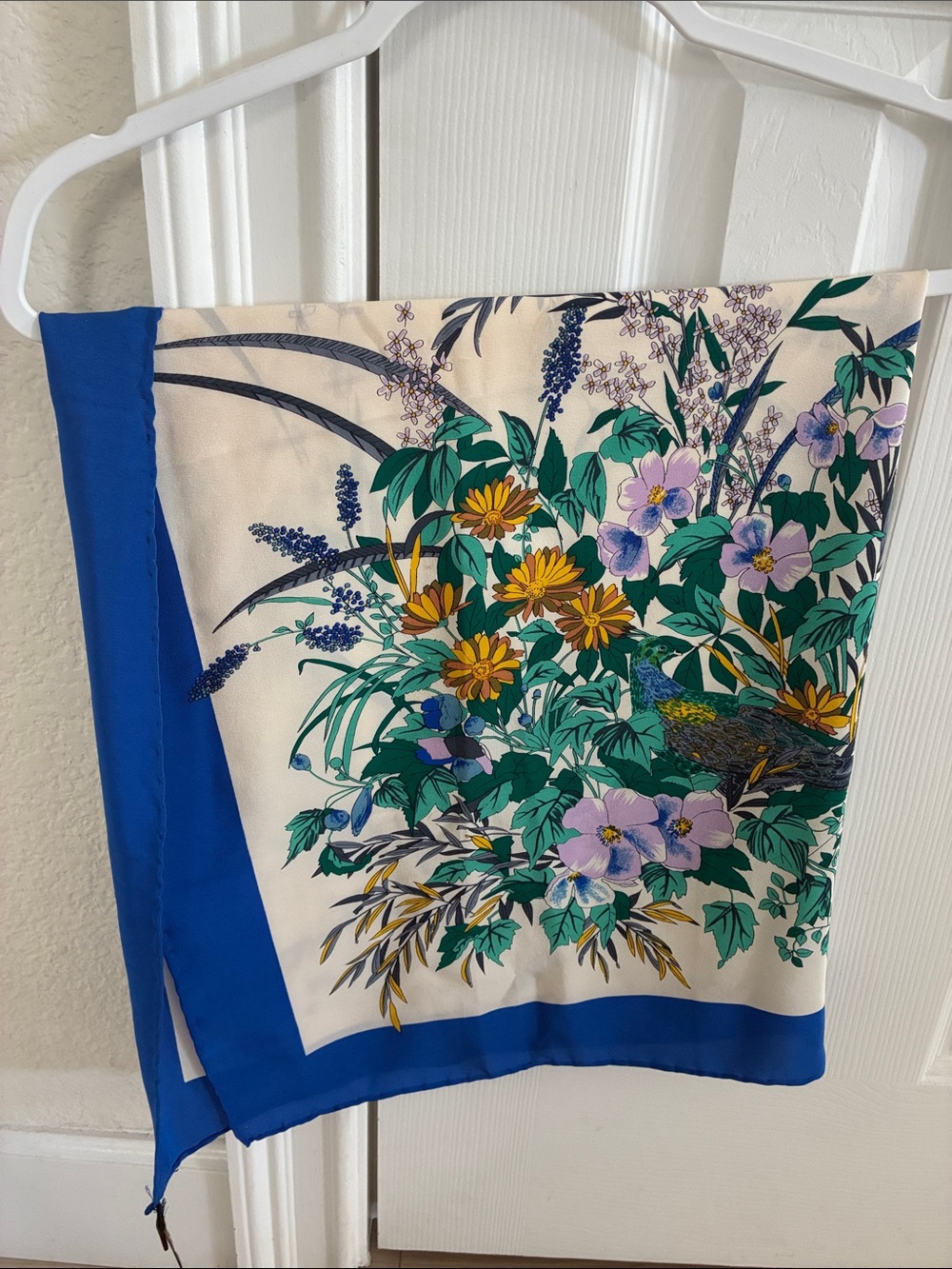 Pierre Cardin Floral Scarf with Blue Border